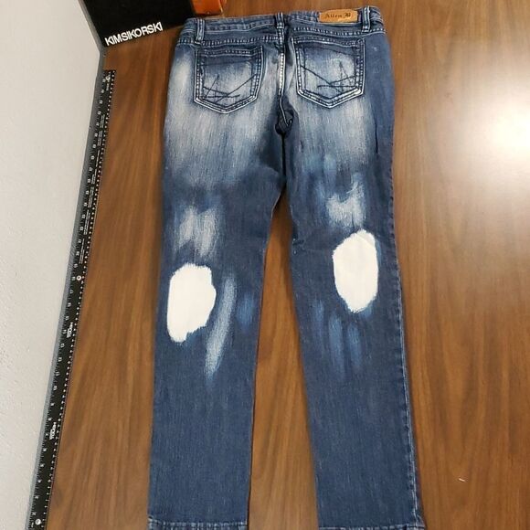 Allen B by Allen Schwartz Bleach Dye Crystal Embellishments Destroyed Jeans Sz 8 - Picture 2 of 12